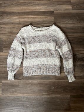 Maurices Cream & Taupe Marled Striped Crewneck Sweater